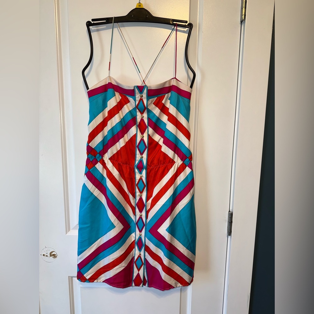 NWOT Britt Ryan Patterned Dress Medium Gold Button Details